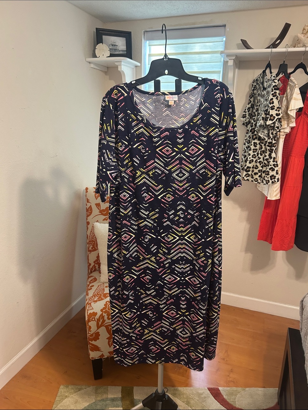 LuLaRoe Julia Women’s Navy Geometric Print Knee-Length Dress
